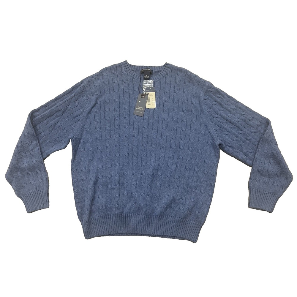 NWT Vtg Y2K Daniel Cremieux Cotton Cable Knit Blue Sweater XL New